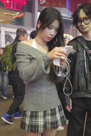 (BC-AA-693)制服jk过膝袜美女逛街..肉色丝袜配白内被CD